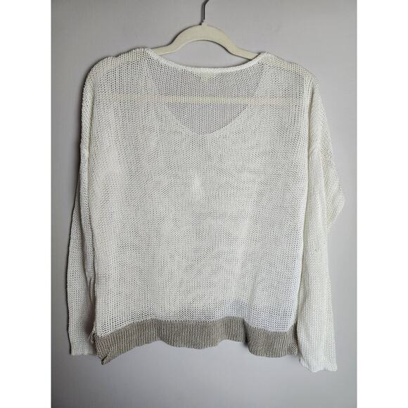 Eileen Fisher linen open knit sweater sz LP colorblock lightweight beachy boho - Picture 3 of 8
